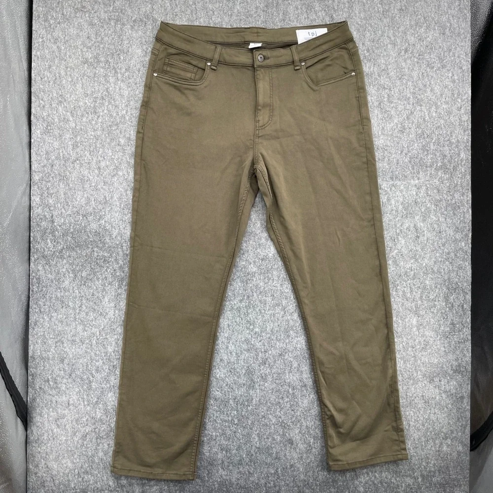 TPJ Pants Mens 38X32 Athletic Fit Leg Stretch Olive Green